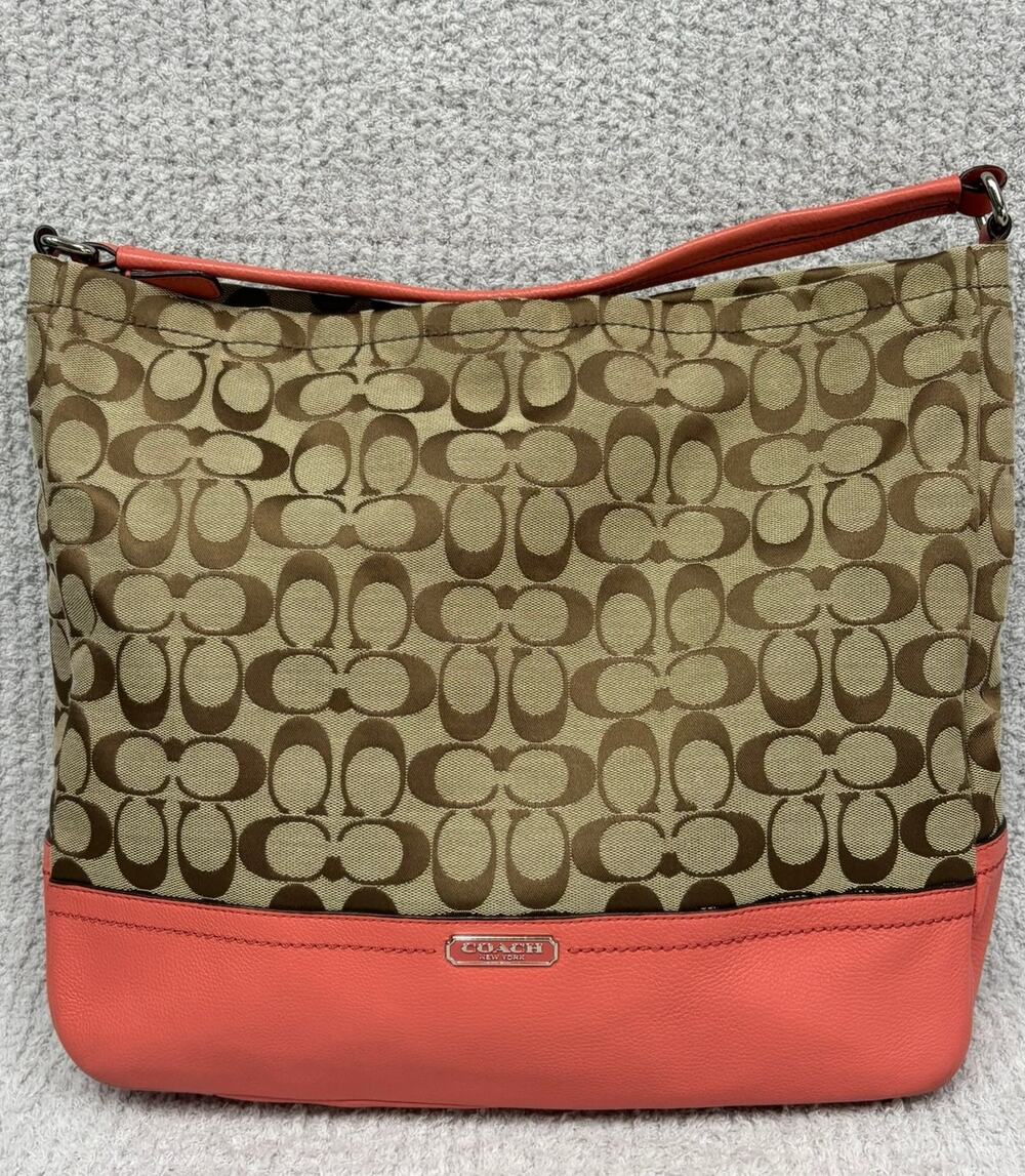Coach Tan Coral Jacquard Signature Print Park Hobo Shoulder Bag F23279 #76918